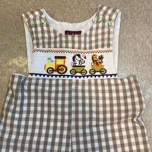 Boys Smocked Zoo Animals Train Longall Like New Size 18-24 months